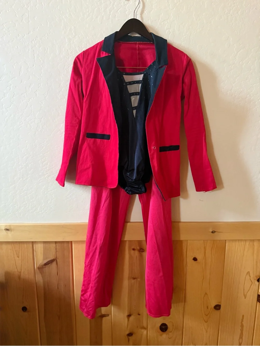 Kelle Large Child Red Jazz Dance Costume Set Blazer Pants & Rhinestone Leotard